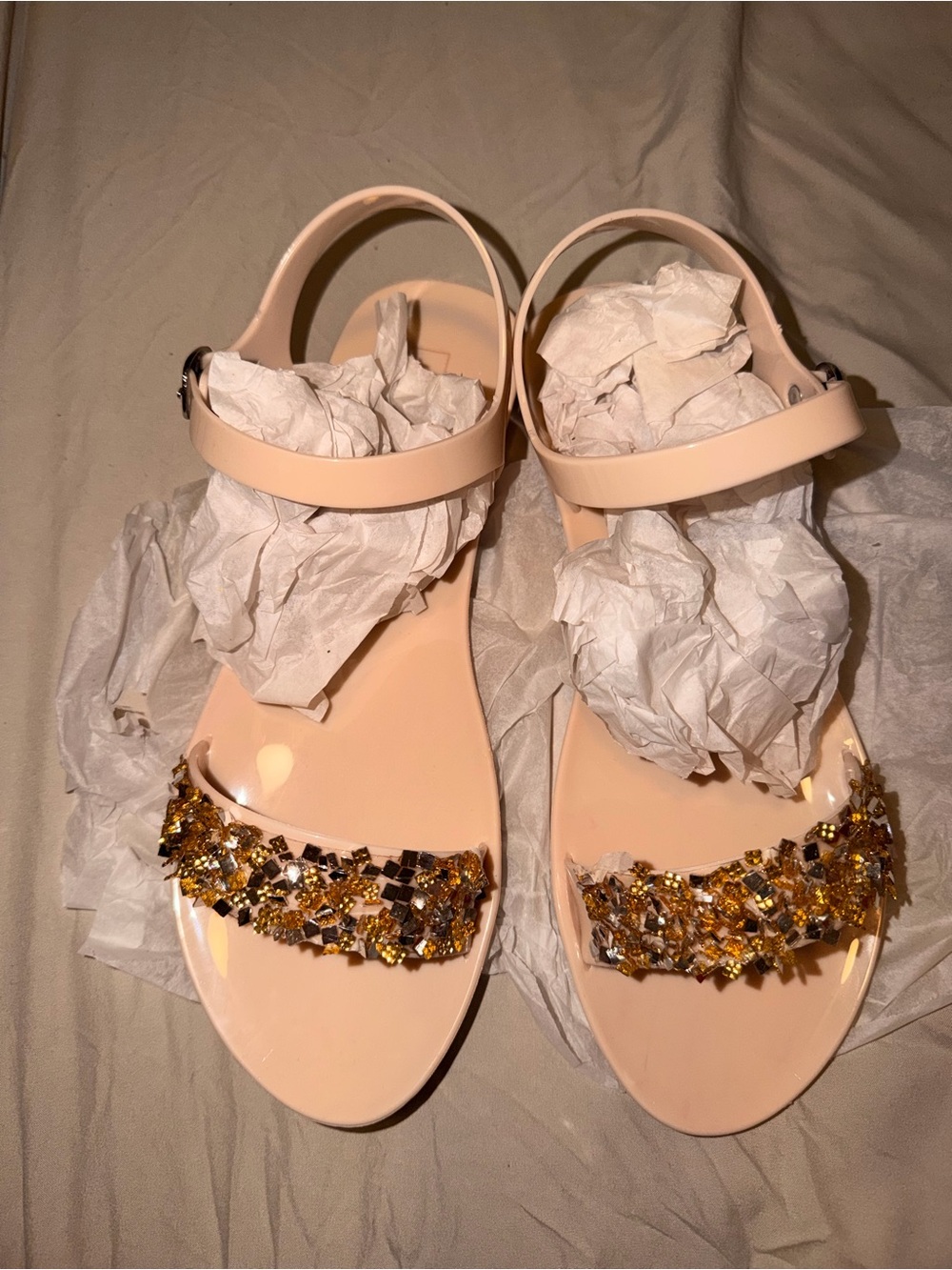 Women's Embellished Nude Pink Ankle-Strap Sandals